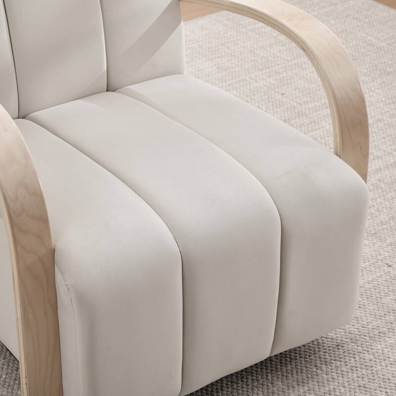 30.3"W Upholstered Swivel Accent Chair with Solid Wood Armrests, Channel Tufted Lounge Chair Single Reading Sofa Chair