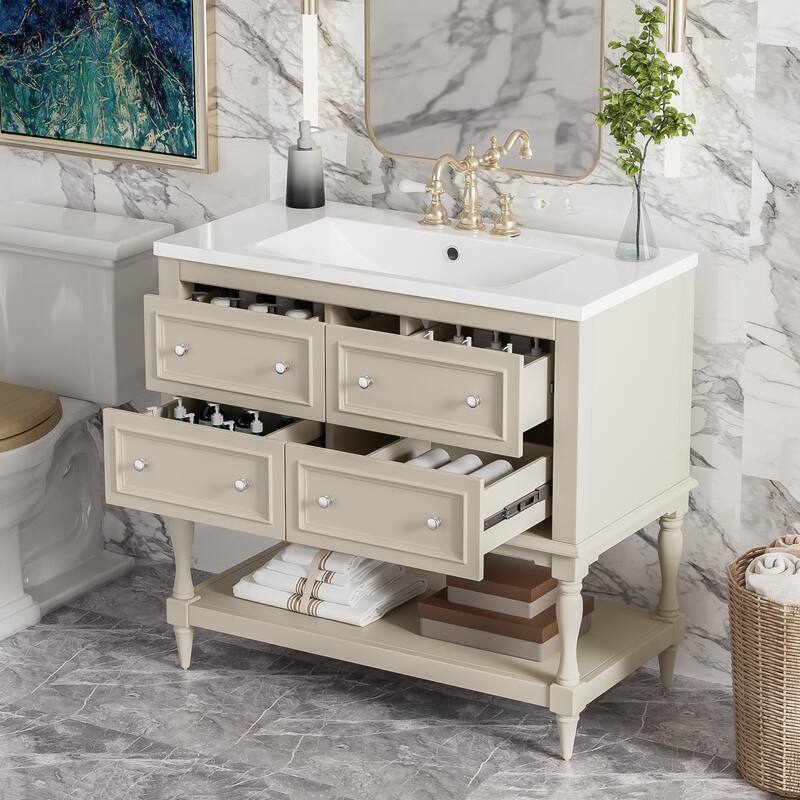 Bathroom Vanity Cabinet Free Standing Vanity Set with 4 Drawers