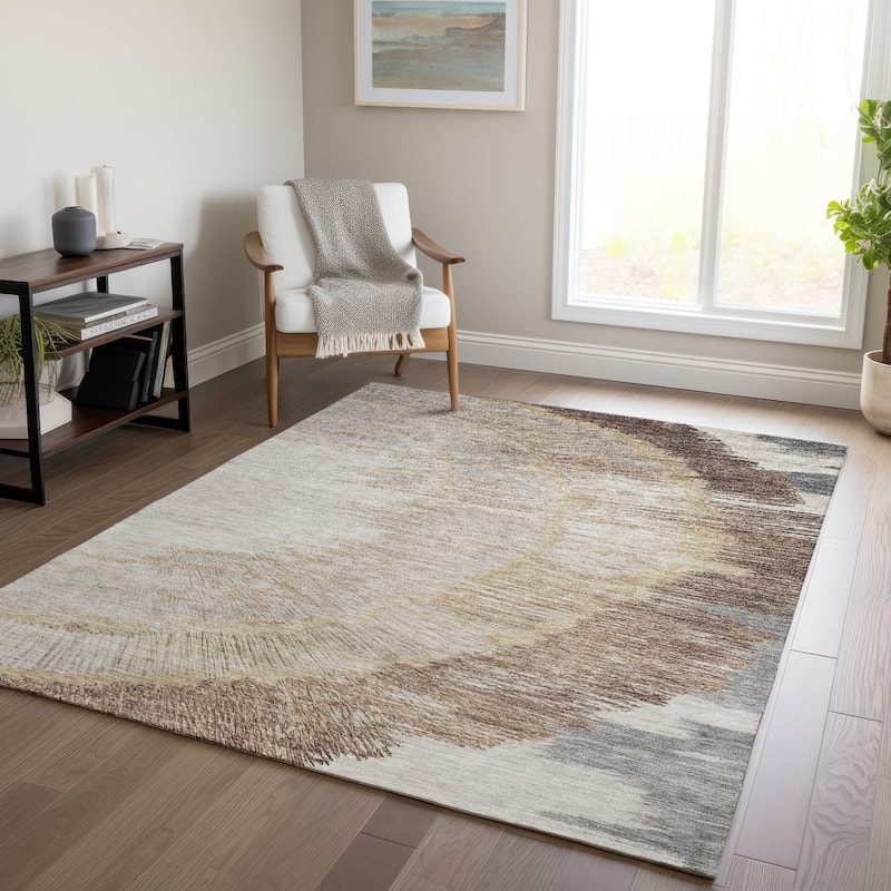 Machine Washable Indoor/ Outdoor Chantille Modern Burst Rug - Brown - 9' x 12'