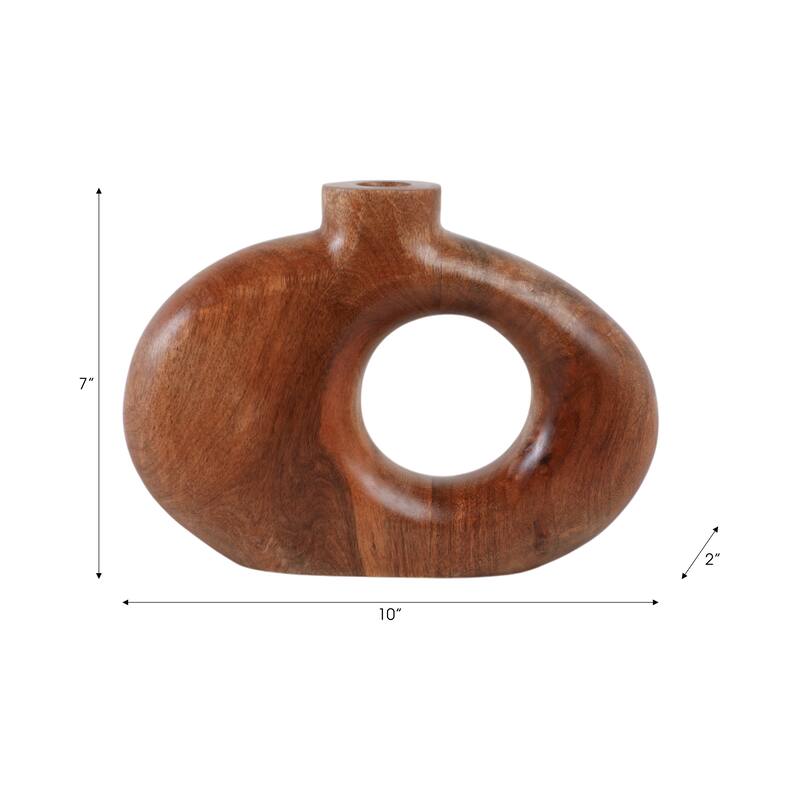Mango Wood Modern Vase with Round Cutout Silhouette Minimalist Design