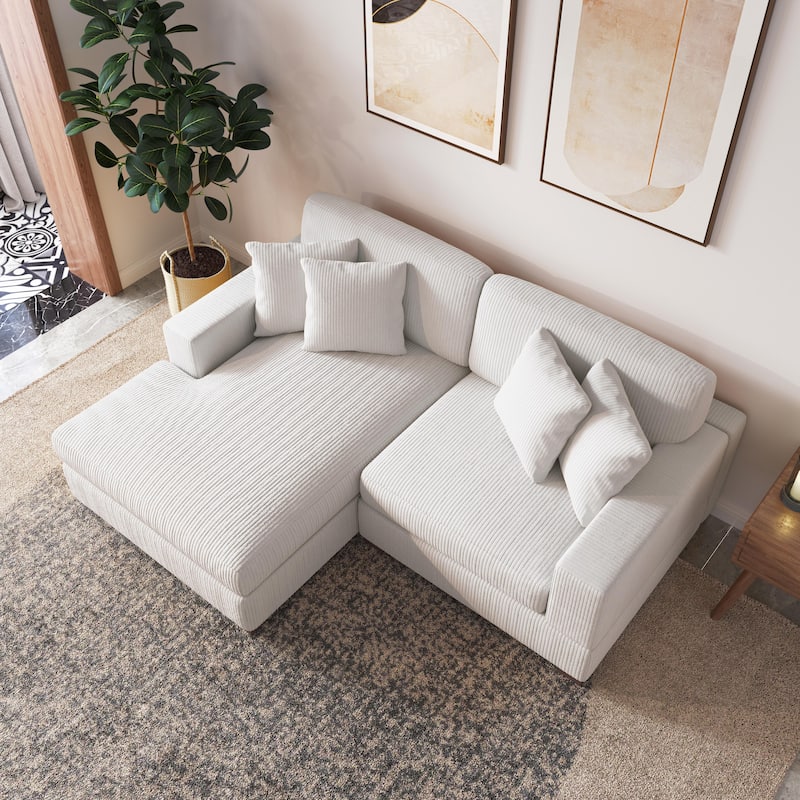 Modern L-Shaped Corduroy Modular Sectional Couch Sofa with Pillows