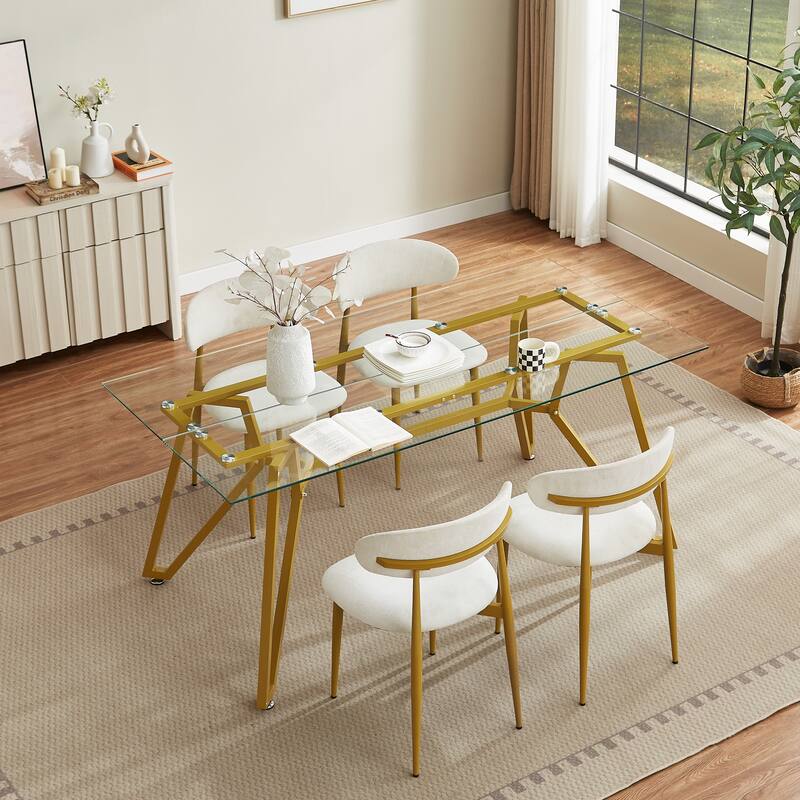 70.9-Inch Rectangular Glass Dining Table,Suitable For 1-8 People,Equipped With Sturdy Metal Table Legs