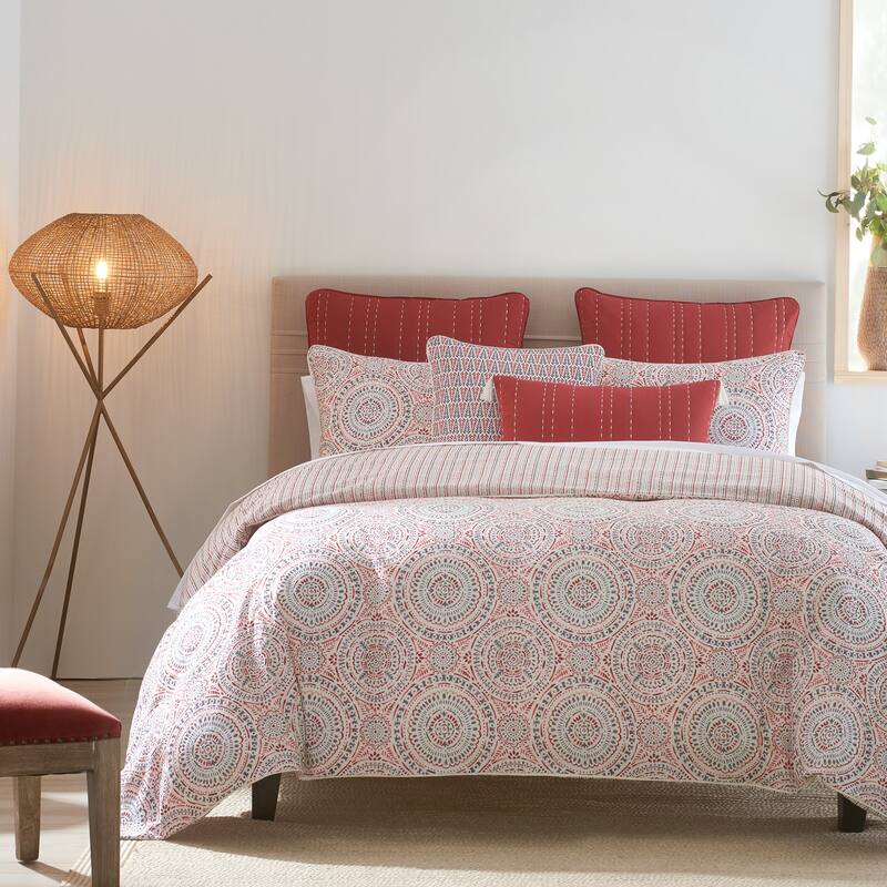 Lodi Reversible Percale Cotton Comforter Set Red/White - Heirlooms of India