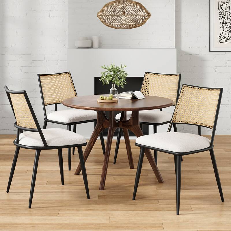 Set of 2 Mid-Century Modern Dining Chairs with Rattan Backrest