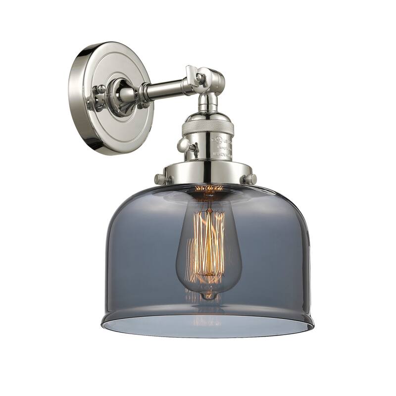 Innovations Lighting Large Bell Single Light 12" Tall Bathroom Sconce - Polished Nickel / Plated Smoked