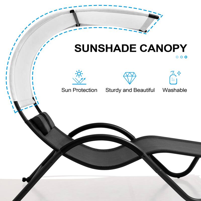 Outdoor Double Chaise Lounge Chair Double Sun Bed Lounger with Canopy Shade & Wheels - 72.83" D × 54.33" W ×65.35" H