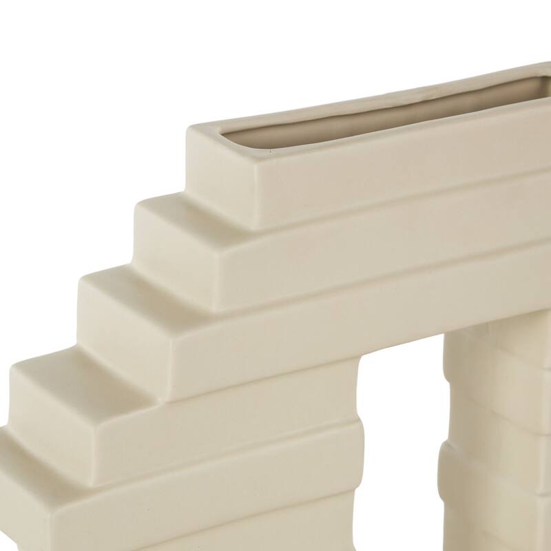 Cream Ceramic Abstract Decorative Vase with Rectangular Center Cutout