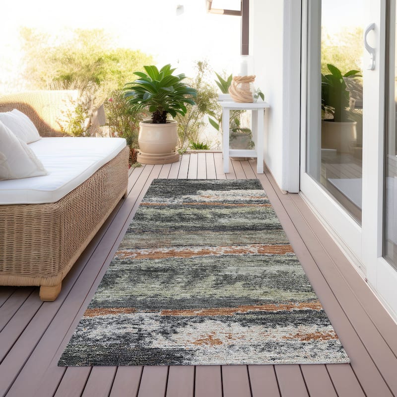 Machine Washable Indoor/ Outdoor Abstract Modern Chantille Rug - Charcoal - 2'3" x 7'6"