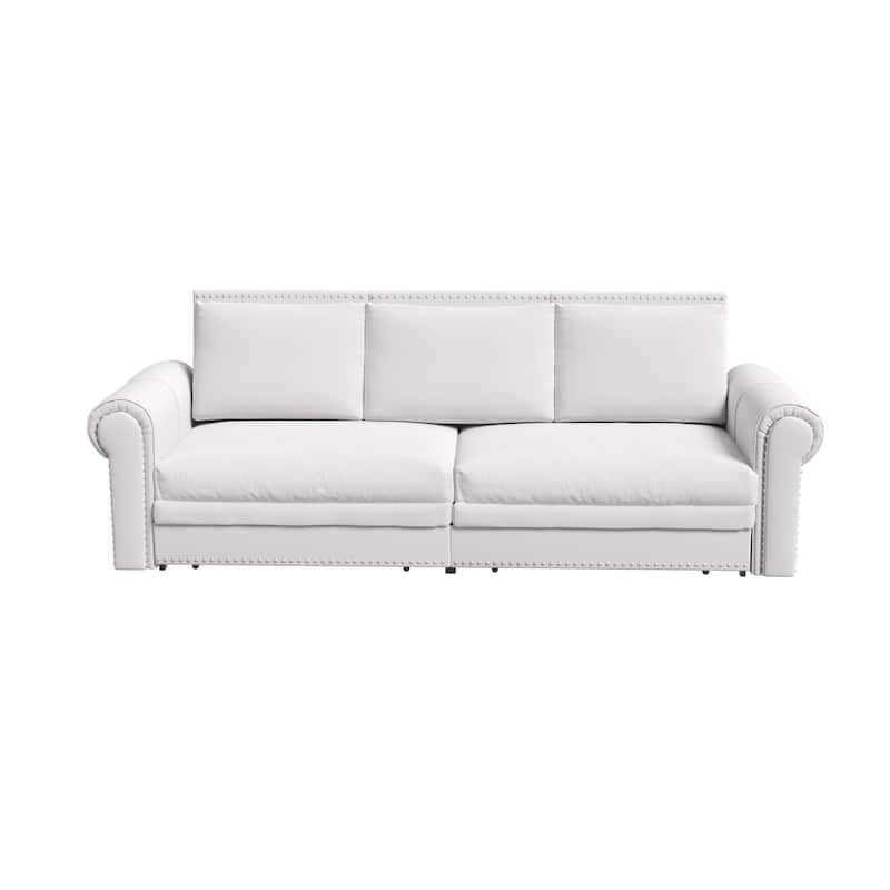 93.7"Velvet 3-Seater Sleeper Sofa 3-in-1 with Rolled Arms & Nailhead Trim