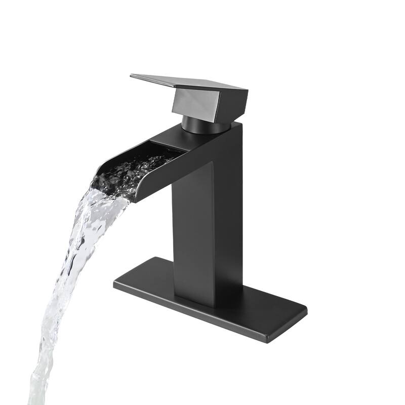 Modern Waterfall Single Handle Bathroom Sink Faucet with Overflow Pop Up Drain, Anti Corrosion and Rust Resistant