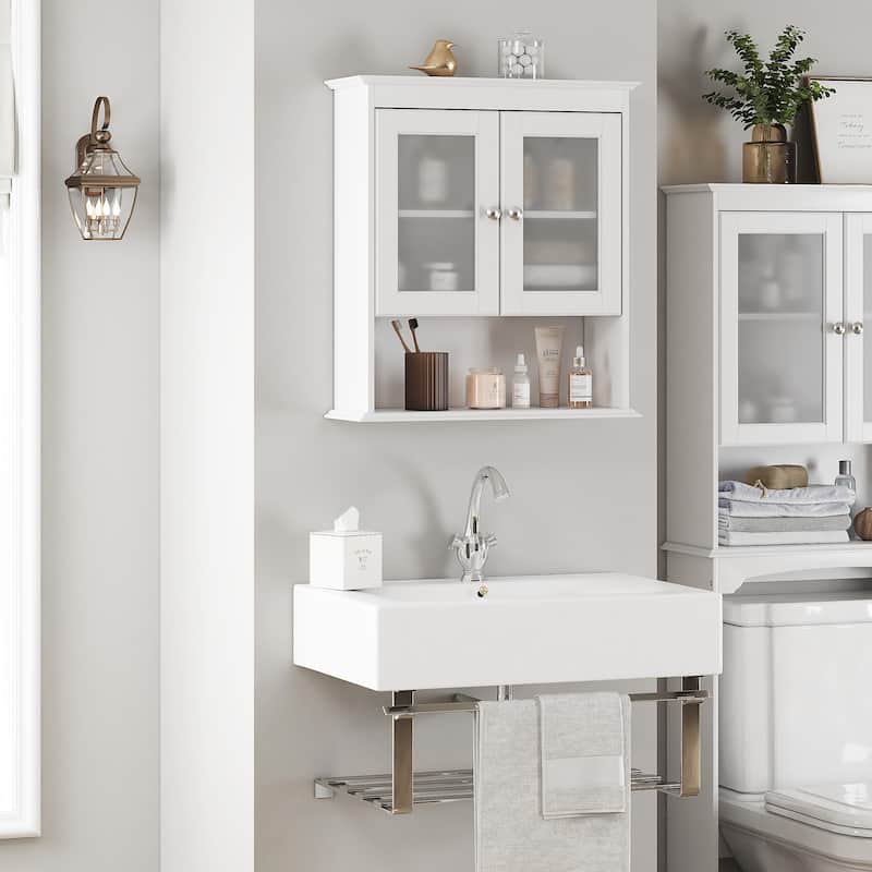 COSTARS Cabinet Wall Mounted, Medicine Cabinet Organizer with Glass Doors and Adjustable Shelves White