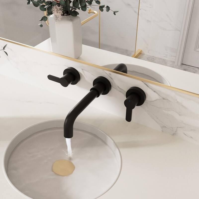 Modland Wall Mounted 2-Handle Bathroom Faucet, Water-Saving, Ceramic Valve & Matte Black
