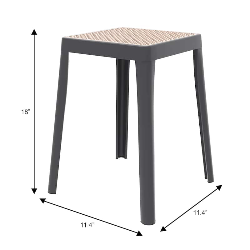 Tresse Modern Stackable Dining Stool with Wicker Seat for Dining Room, Garden, Patio, Indoor or Outdoor Set of 2