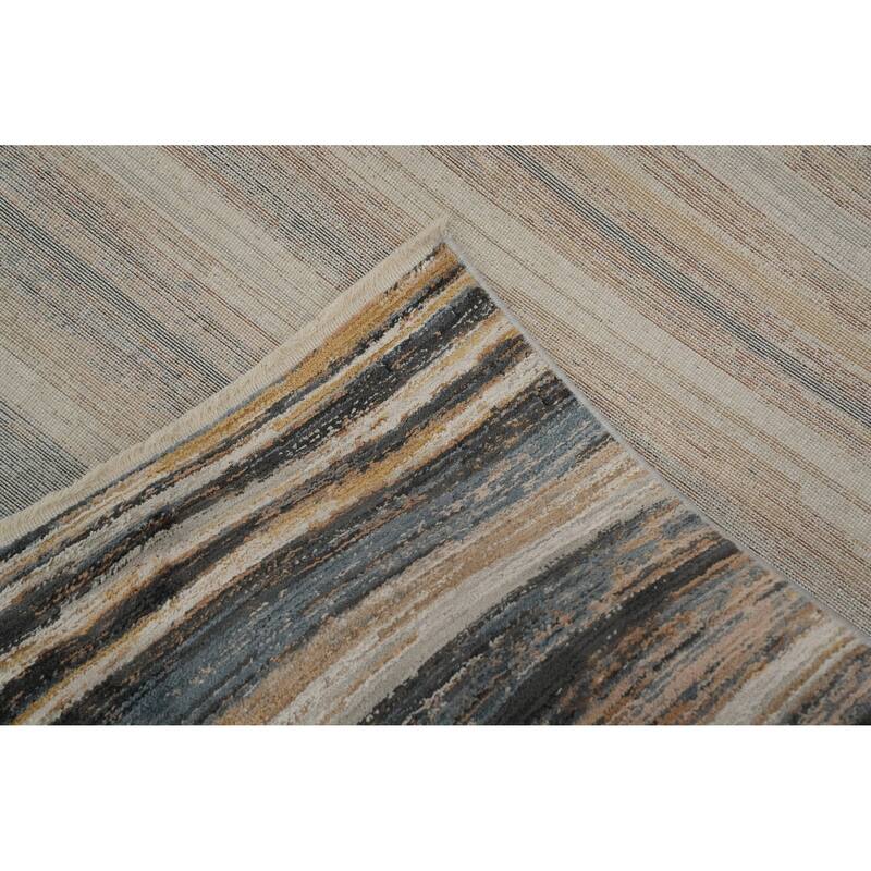 Machine Made Oriental Polyester Carpet Stripe Multi-Colored Distressed Area Rug - 7' 5'' X 5' 2''