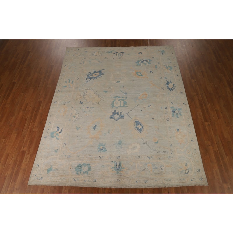Hand Knotted Oriental 100% Wool Carpet Transitional All-Over Greys & Charcoal Oushak Area Rug - 10' 4'' X 8' 1''