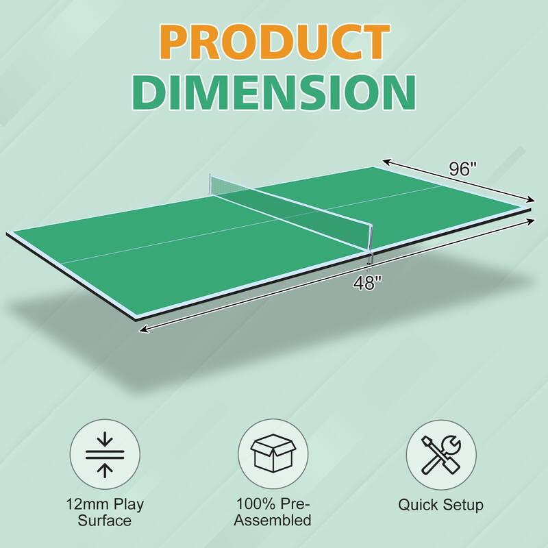 Roomfitters 8ft Blue Mid-Size Ping Pong Conversion Top, Foldable & Portable Table Tennis Top for Indoor Games