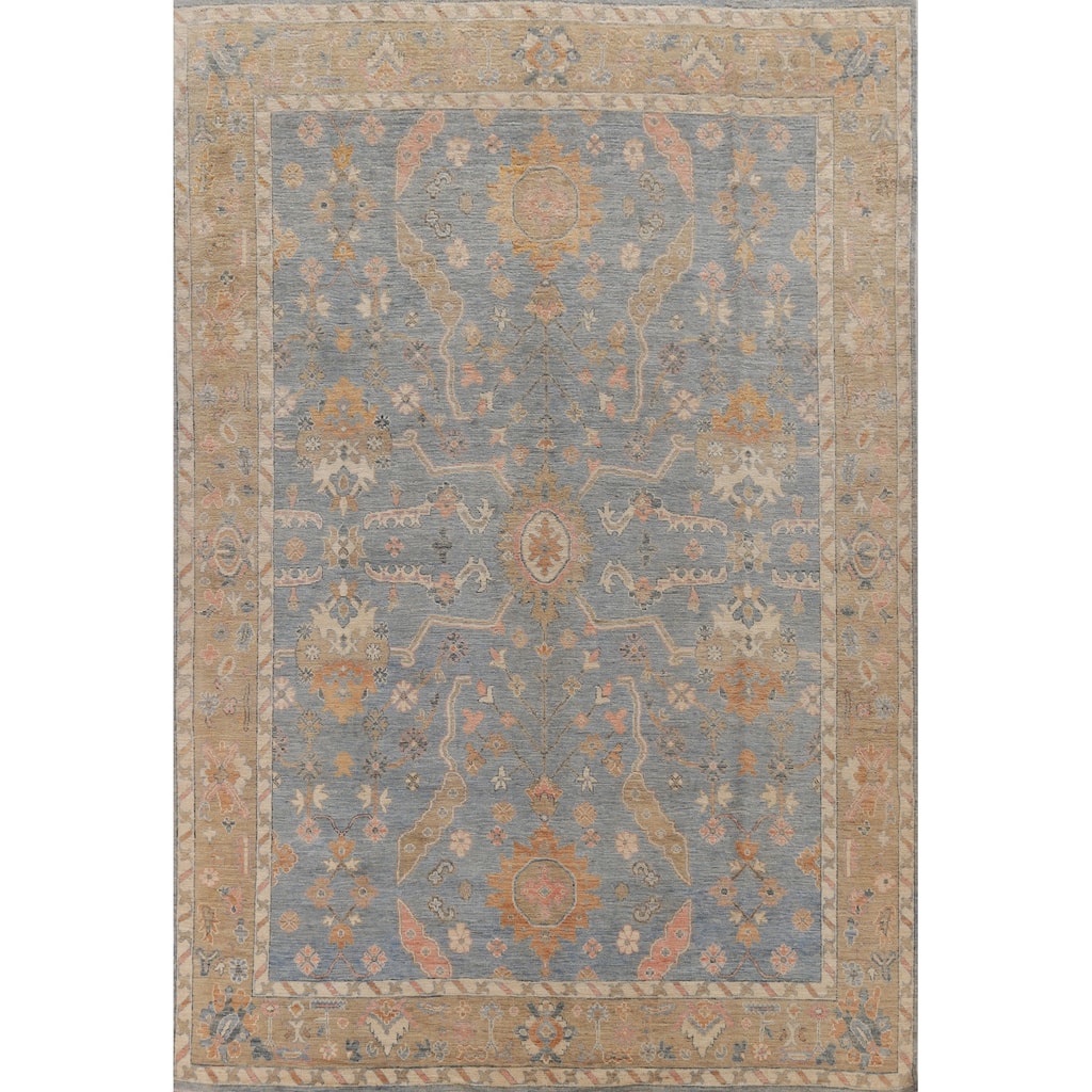 Hand Knotted Oriental 100% Wool Carpet Transitional All-Over Navy Blue & Blues Oushak Area Rug - 11' 10'' X 9' 1''