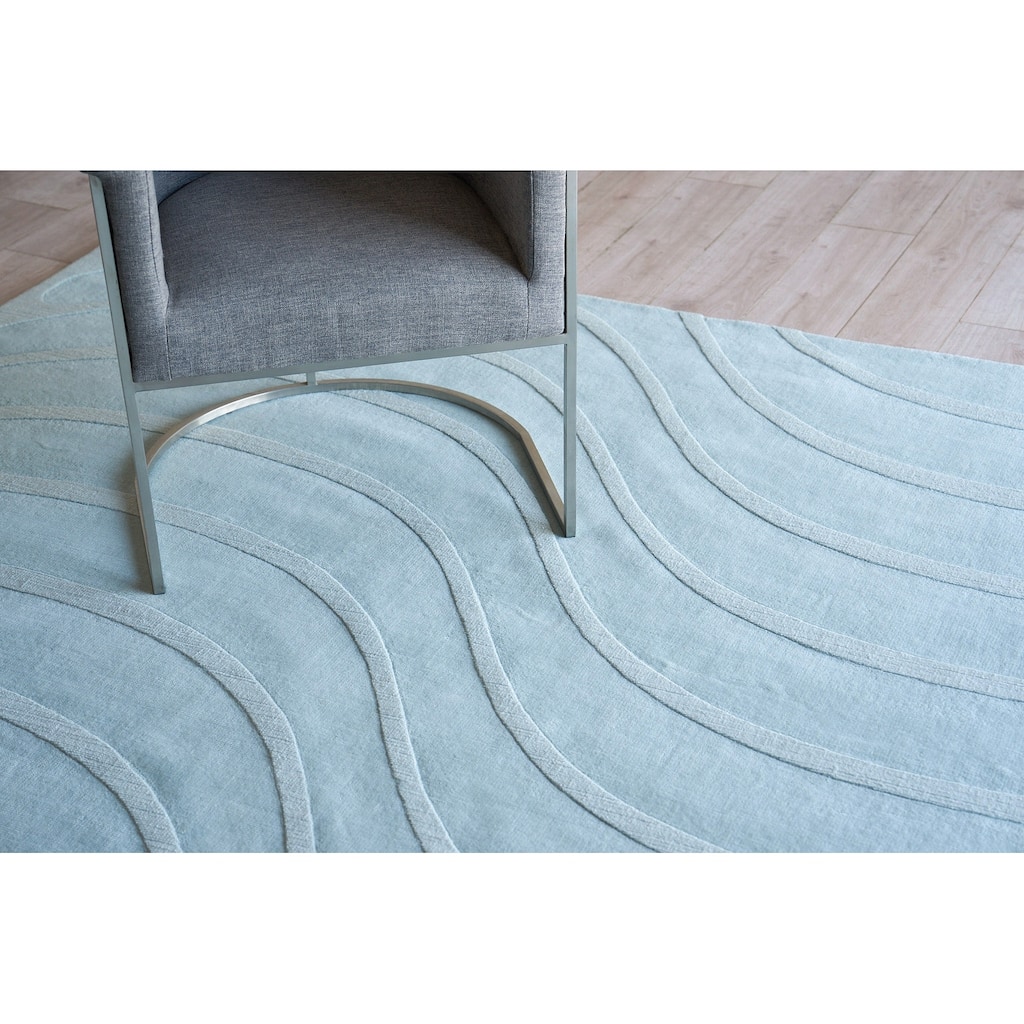 Exquisite Rugs Tempo Handmade Handloomed New Zealand Wool Light Blue Area Rug