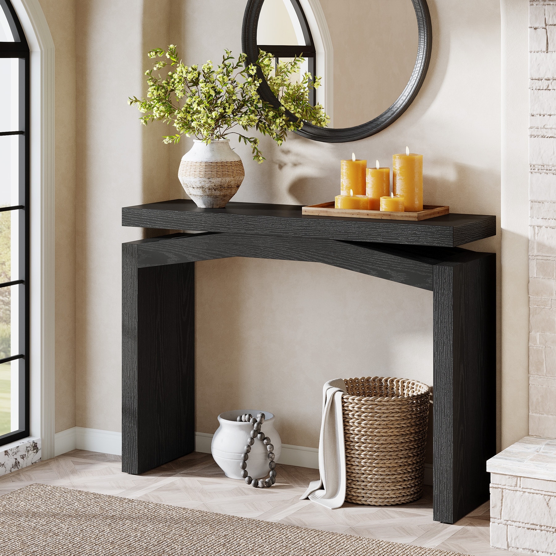 40-Inch Farmhouse Console Table with Hollow Design for Entryway and Hallway - 39.3" L × 11.81" W × 31.5" H