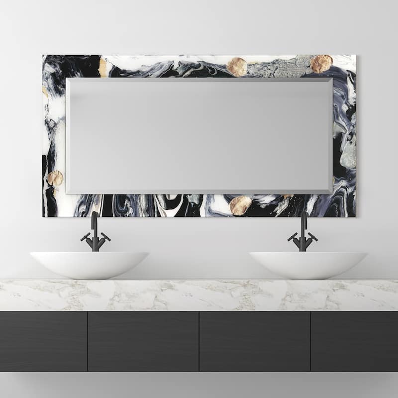 Ebony & Ivory Rectangular Beveled Mirror on Free Floating Printed Tempered Art Glass - Clear - 54" x 28"