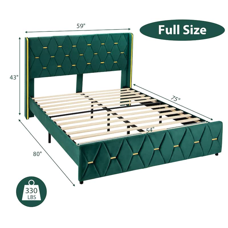 Costway Upholstered Platform Bed Frame Adjustable Headboard Footboard