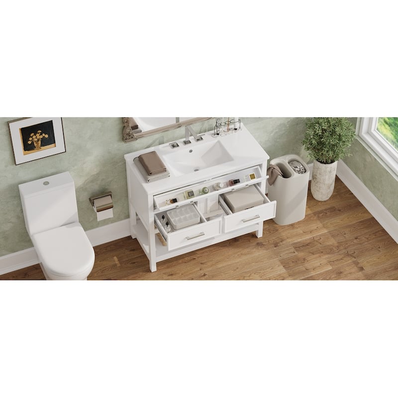 36" Vanity with Ceramic Sink,Vanity with Tip-Out Tray and 2 Full-Extension Drawers,Pulls and Close Drawer Slides Design