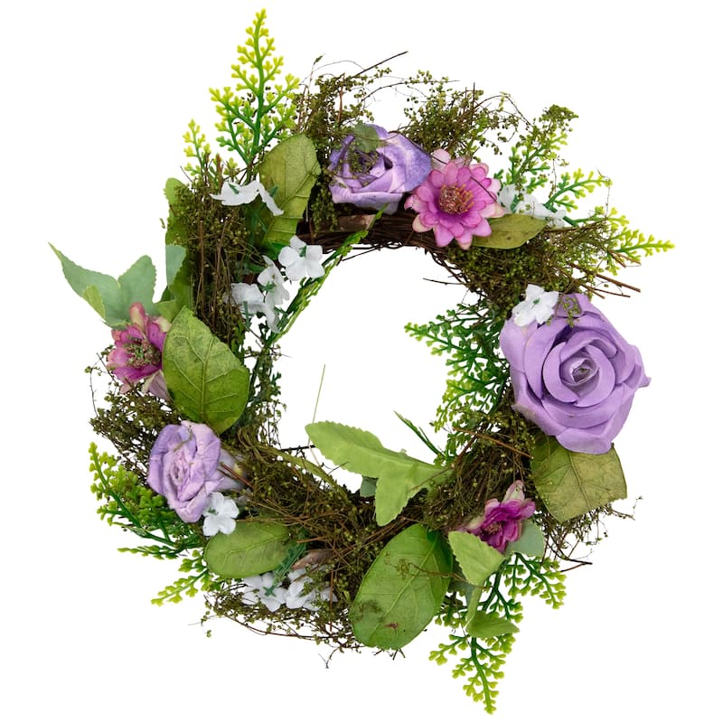 Roses and Mixed Florals with Foliage Mini Spring Artificial Wreath - Pink - 8"