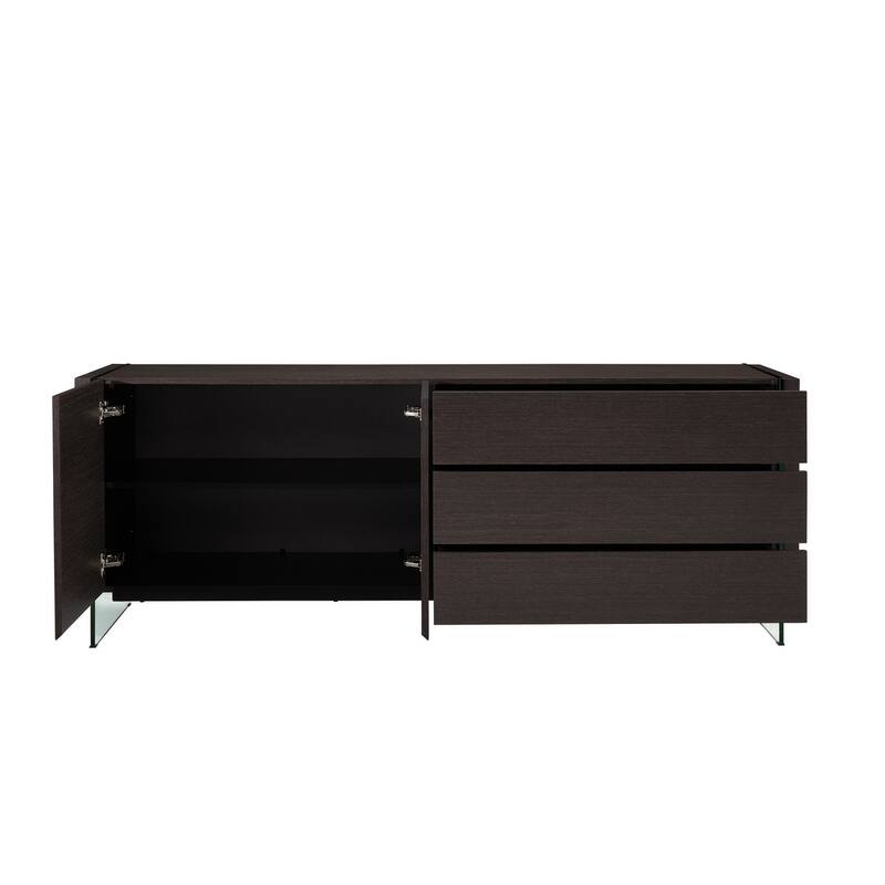 IL VETRO buffet-server in high gloss white lacquer with clear glass.