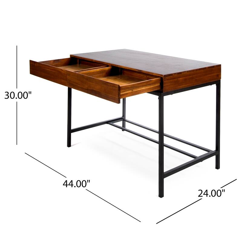 Industrial Storage Office Desk with Acacia Wood Top and Metal Legs and 2 Drawers for Home Offices or Study Spaces