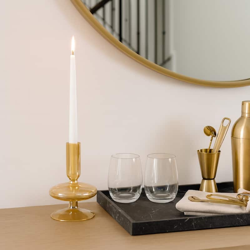 Sculptural Glass Candle Holder with Rounded Accent Base - Modern Tabletop Candle Holder for Any Room