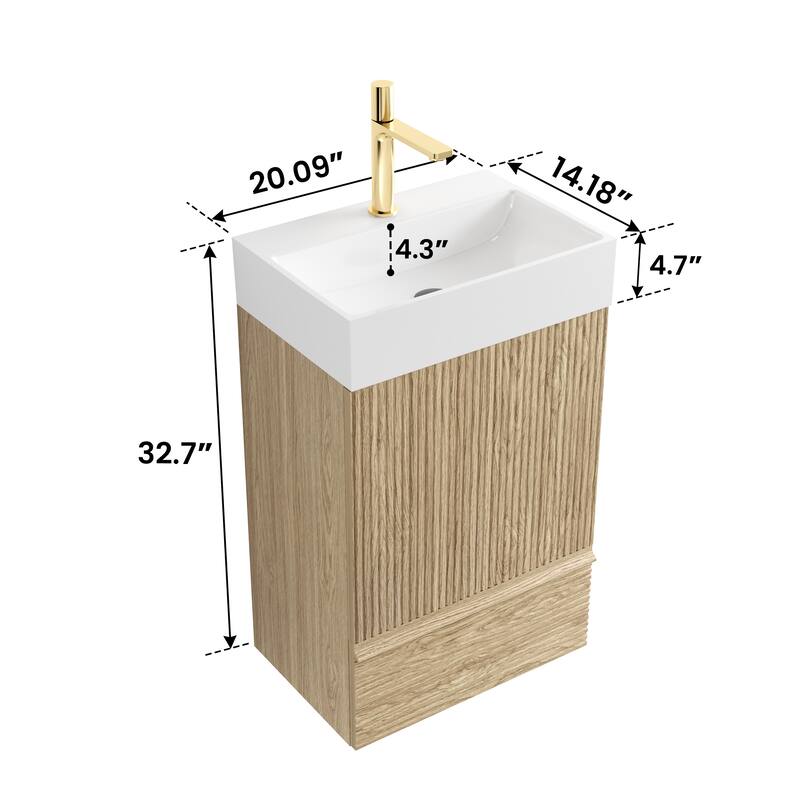 20" Striped Freestanding Bathroom Vanity with Ceramic Sink, Modern Bathroom Storage Cabinet