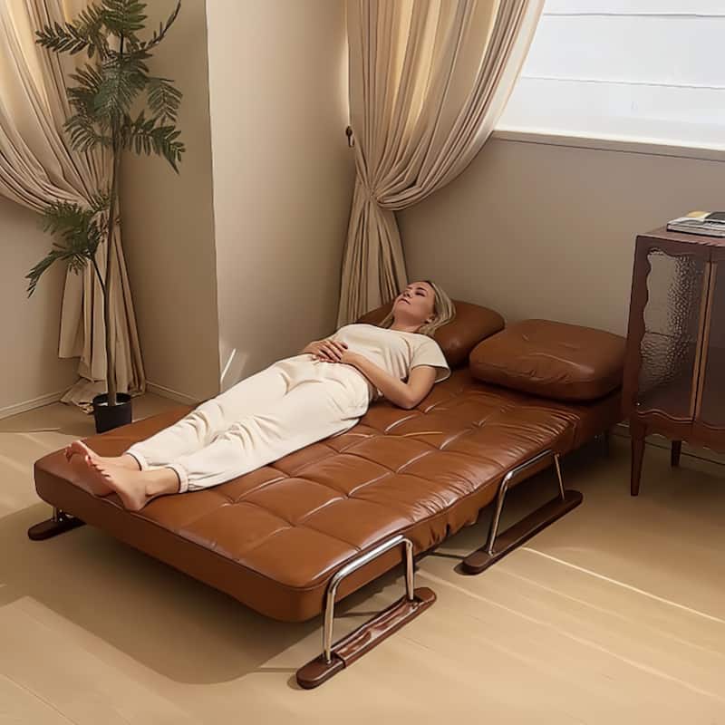 JASIWAY Brown Eco-Leather Folding Sofa Bed for Small Spaces