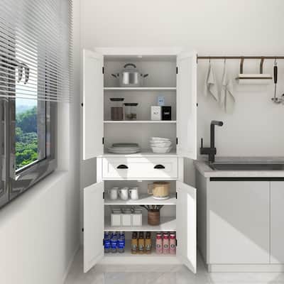 71" 4-Doors Kitchen Pantry with Drawer and 2 Adjustable Shelves