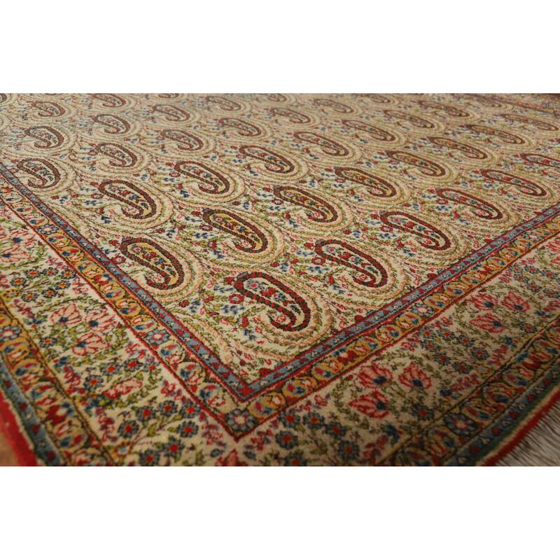 Hand Knotted Oriental 100% Wool Carpet Traditional All-Over Beige & Ivories Kerman Area Rug - 10' 5'' X 7' 3''