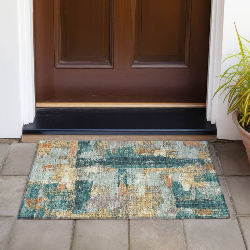 Machine Washable Indoor/Outdoor Casual Contemporary Chantille Rug - Seafoam - 1'8" x 2'6"