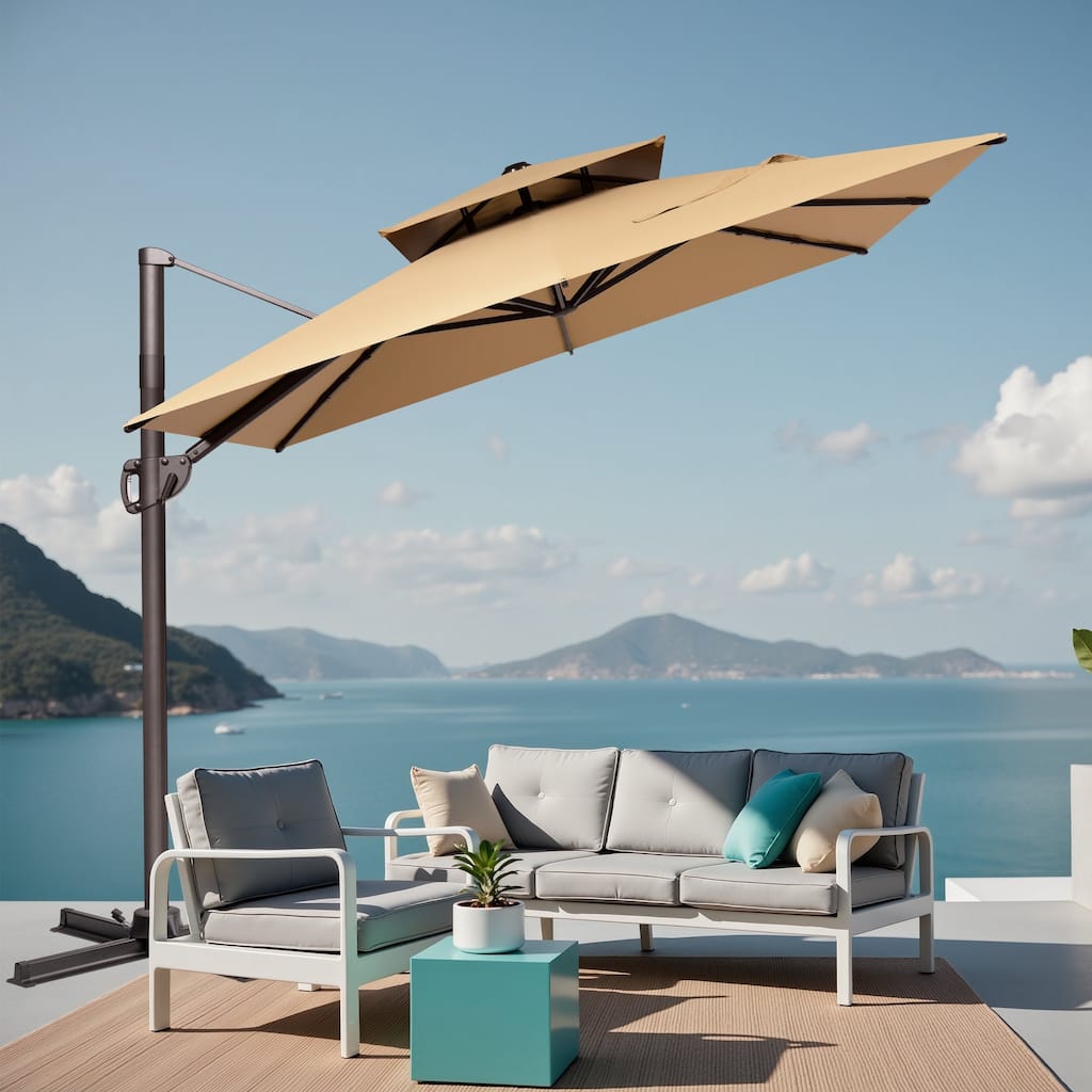 VredHom 9x11 FT Outdoor Double Top Cantilever Offset Patio Umbrella