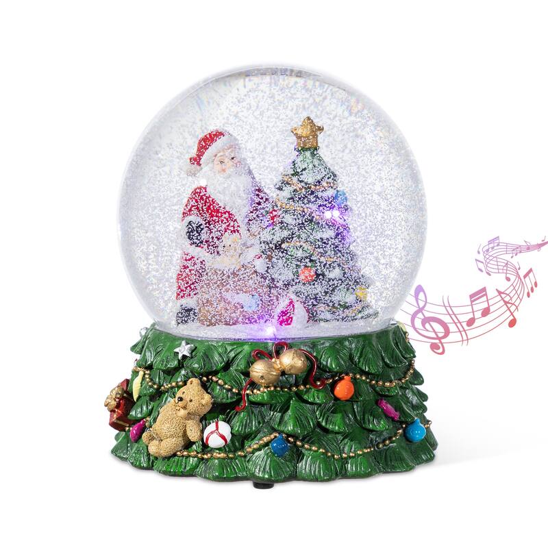 Glitzhome 150mm Christmas Resin Lighted Musical Snowflakes Santa or Snowman Waterglobe