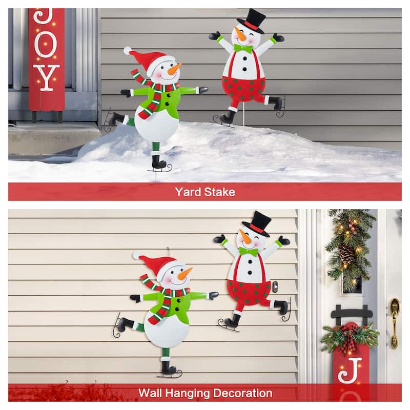 Glitzhome Metal Christmas Snowman Family Nutcracker JOY Yard Stakes Wall Decor