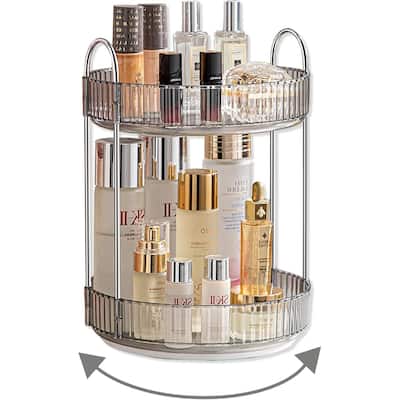 360 Rotating Makeup Organizer for Vanity,2 Tier Large Capacity Cosmetics Skincare Organizers - 9"D x 9"W x 18"H