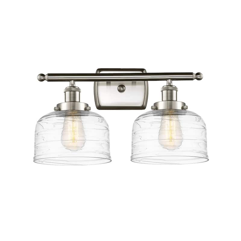 Innovations Lighting 916-2W-13-18 Bell Vanity Bell 2 Light 18" Wide - Brushed Satin Nickel / Clear Deco Swirl