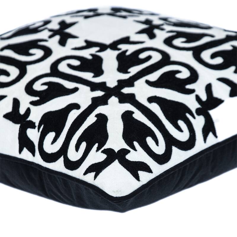Moroccan Stencil Square Cotton Throw Pillow - 20" - Black and White