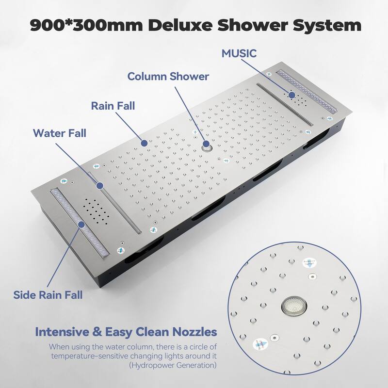 Luxury Shower System, 64-Color LED Music Multi-Function Thermostatic Shower Faucet Set with 6 Body Jets & Handheld Shower Head