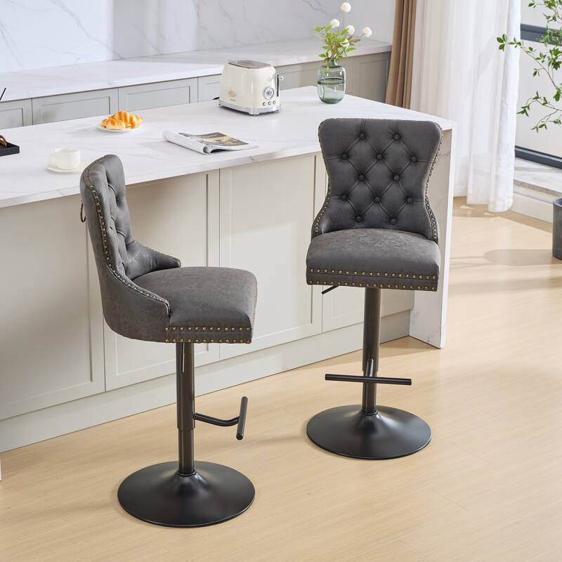 GDF Studio - Riveton Modern PU Upholstered Swivel Bar Stools with Tufted Backs (Set of 2)