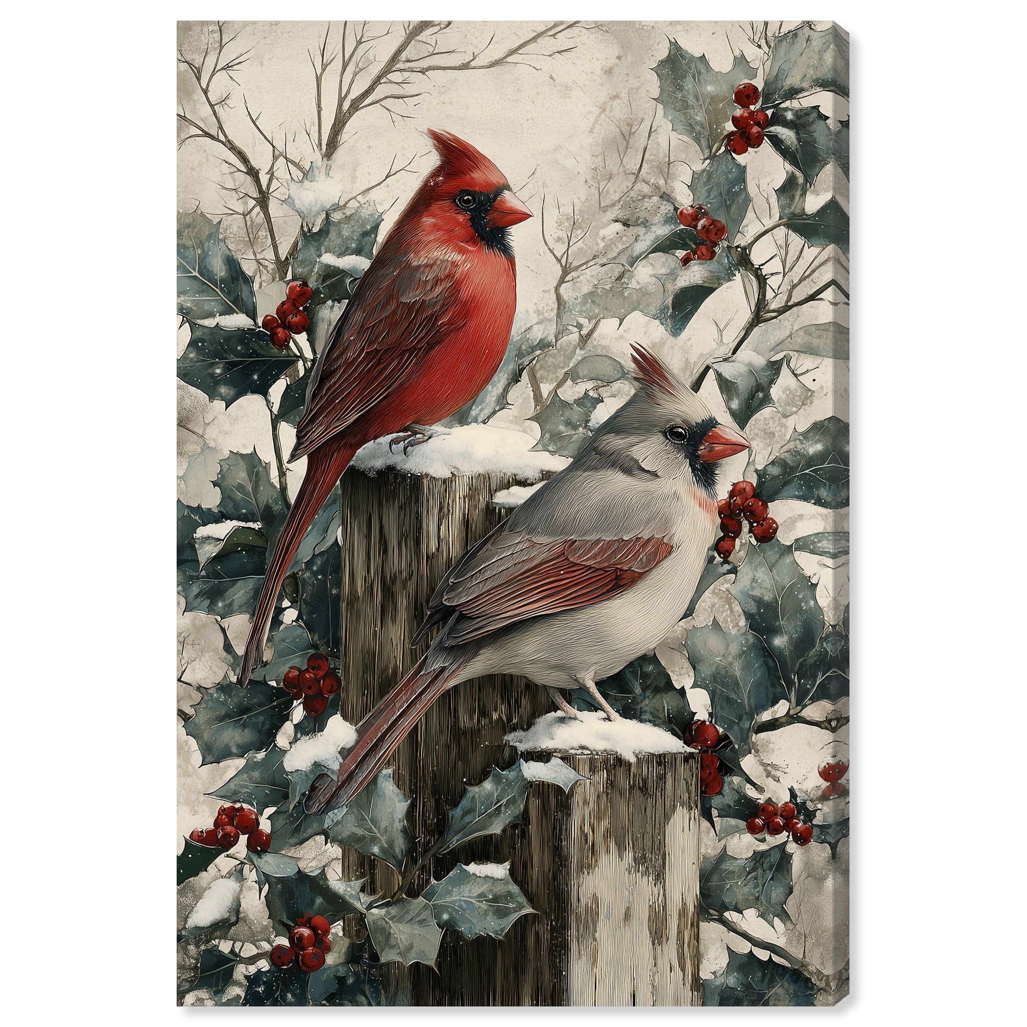 Winter Pair on Perch I Christmas Decor Canvas Print by Art Remedy