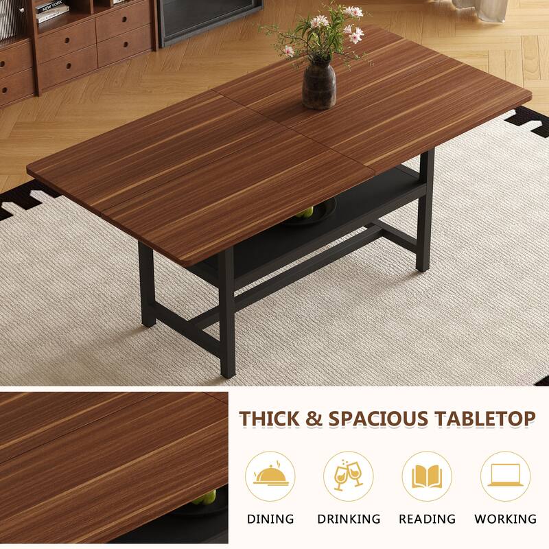 7-Piece Modern Dining Table Set, 71x35.4 Inch Wood Grain Table with 6 Linen-Cotton High