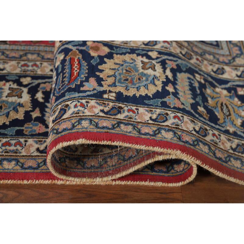 Signed Mashad Vintage Persian Area Rug Handmade Wool Carpet - 8'3" x 11'3"