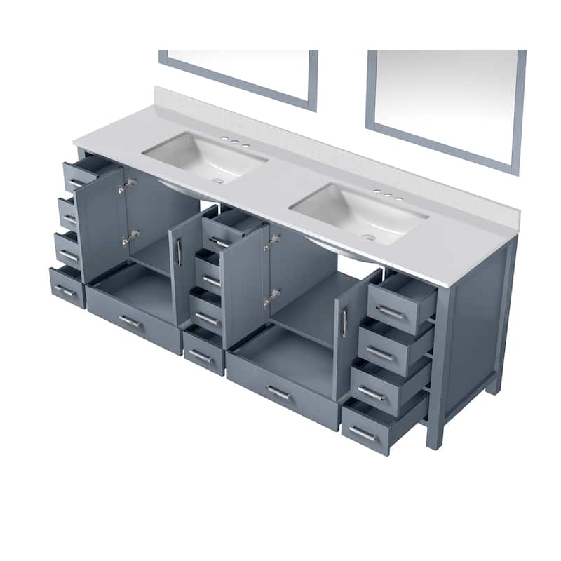 Jacques 84 in. W x 22 in. D Dark Grey Double Bath Vanity, White Quartz Top, and 34 in. Mirrors