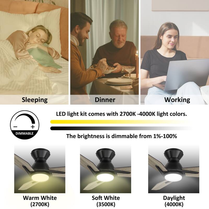 CARRO Jaiden 44" 3-Blade Smart Ceiling Fan with Light and Remote-Flush Mount