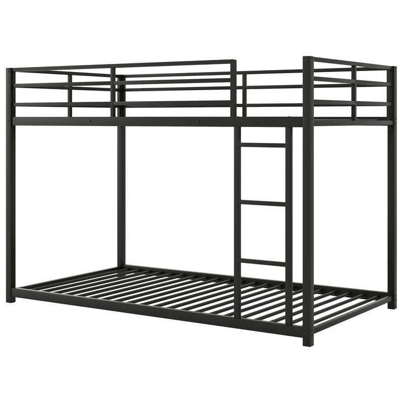 Twin over Twin Size Metal Low Bunk Bed with Ladder