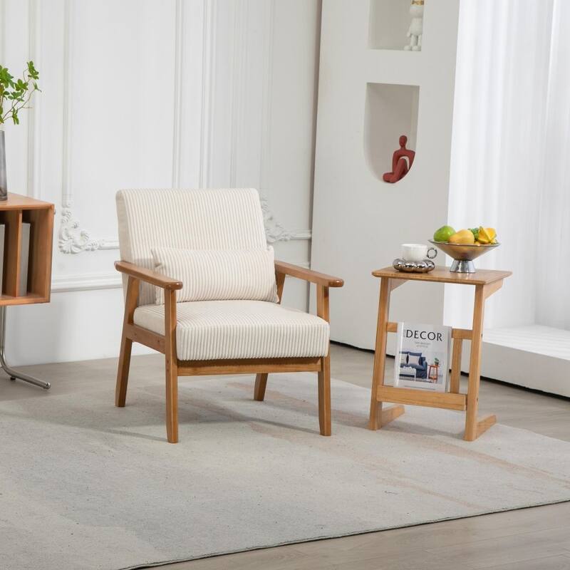 Mid-Century Modern Corduroy Accent Chair with Solid Wood Frame